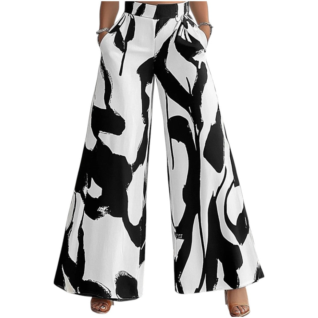 Pantalón largo con cintura ancha y bolsillos de ribete natural | LUNVIA