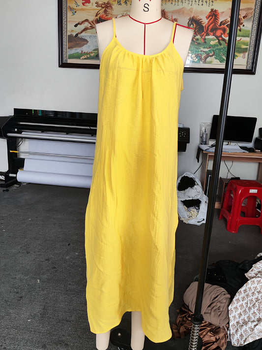 Damen Maxikleid in Hellblau ohne Ärmel mit Seitenschlitz - Atmungsaktiv, mit Rüschen-Detail, perfekt für Sommerurlaub, Strand oder Casual-Outfits, Strandkleid