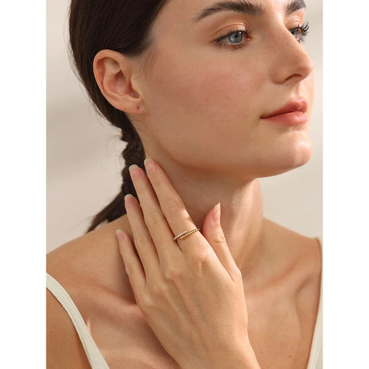Anillo Doble Textura Brillante | LUNVIA