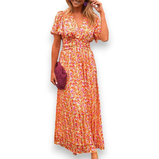 Elegante maxi vestido con cuello en V Amelia | LUNVIA