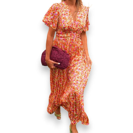 Elegante maxi vestido con cuello en V Amelia | LUNVIA