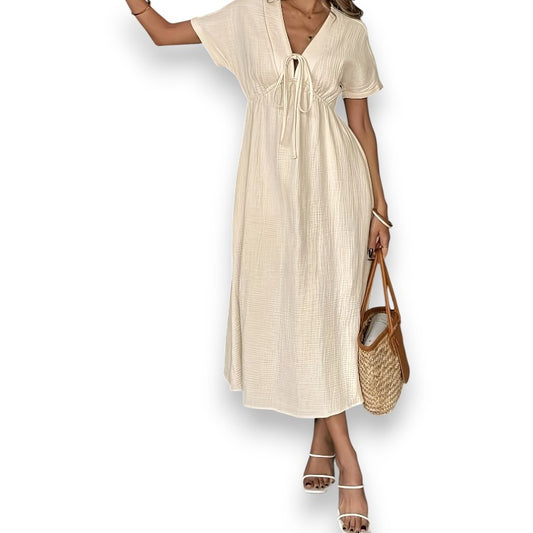 Vestido Amelie estilo boho con mangas cortas | LUNVIA