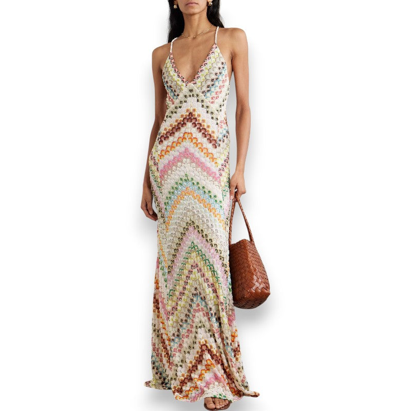 Maxi Vestido Becki Abierto de Punto de Colores