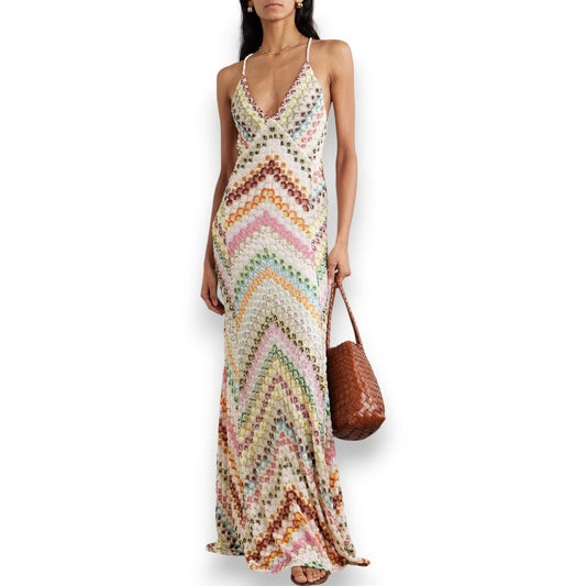 Maxi Vestido Becki Abierto de Punto de Colores
