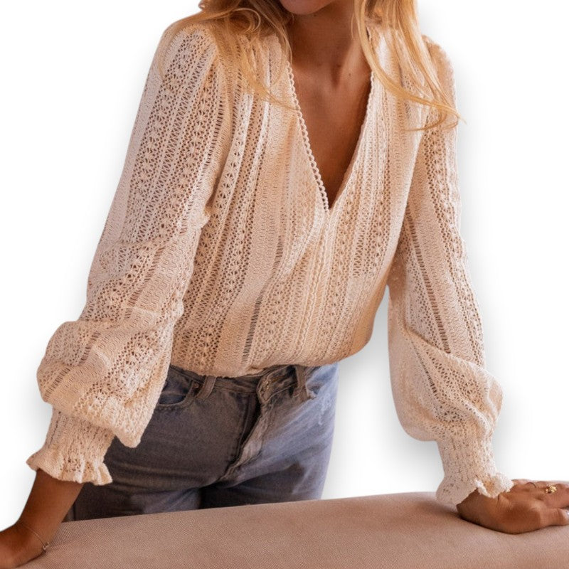 Blusa de punto con cuello en V | LUNVIA