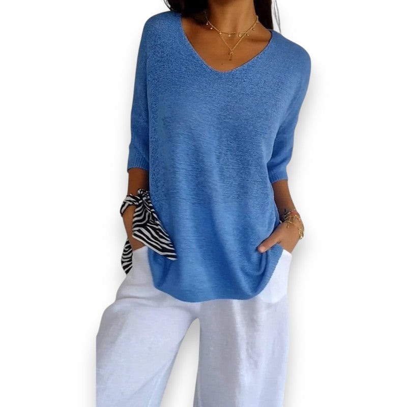 Top de punto con cuello en V | LUNVIA