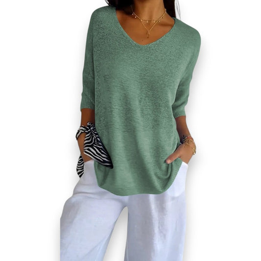 Top de punto con cuello en V | LUNVIA