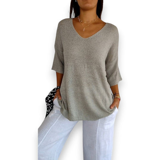 Top de punto con cuello en V | LUNVIA