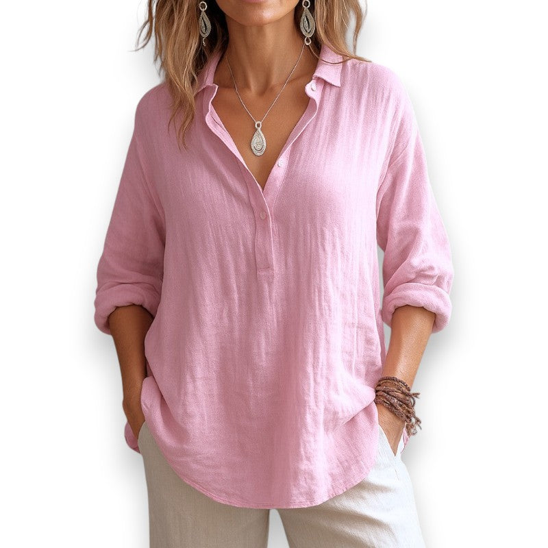 Blusa de lino con cuello en V | LUNVIA