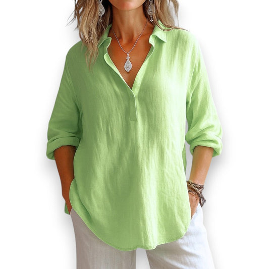Blusa de lino con cuello en V | LUNVIA