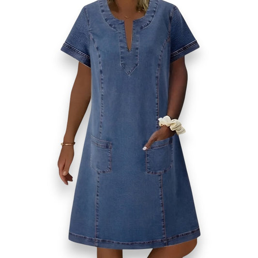 Vestido de Denim Suave con Bolsillos Frontales | LUNVIA