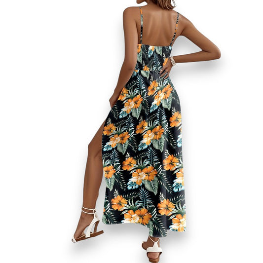 Maxi vestido de mujer con estampado floral - Escote en V | LUNVIA