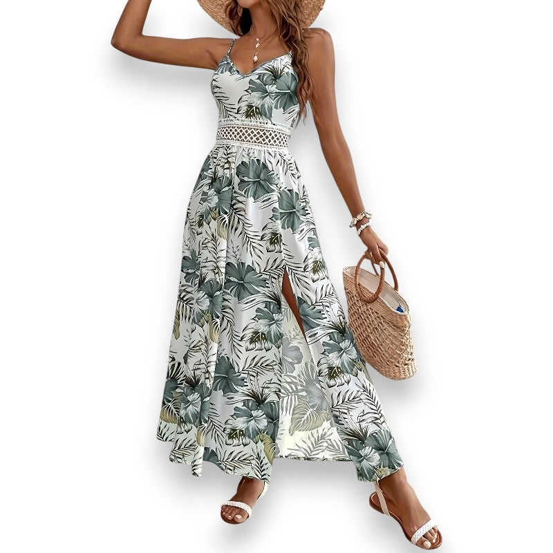 Maxi vestido de mujer con estampado floral - Escote en V | LUNVIA