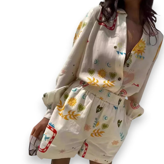 Conjuntos de dos piezas Elegante conjunto con estampado floral | LUNVIA
