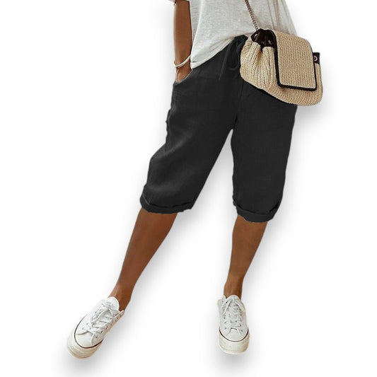 Pantalones casuales con cordón de bolsillos laterales de color sólid | LUNVIA