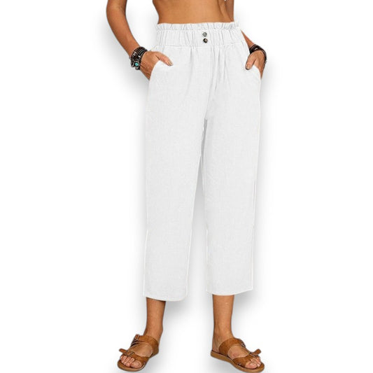 Mia - Pantalones casuales rectos de algodón y lino para mujer