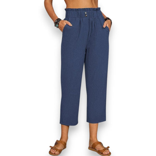 Mia - Pantalones casuales rectos de algodón y lino para mujer