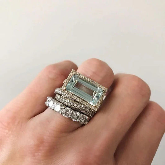 Set Anillos Brillantes con Cristal Turquesa en Plata | LUNVIA