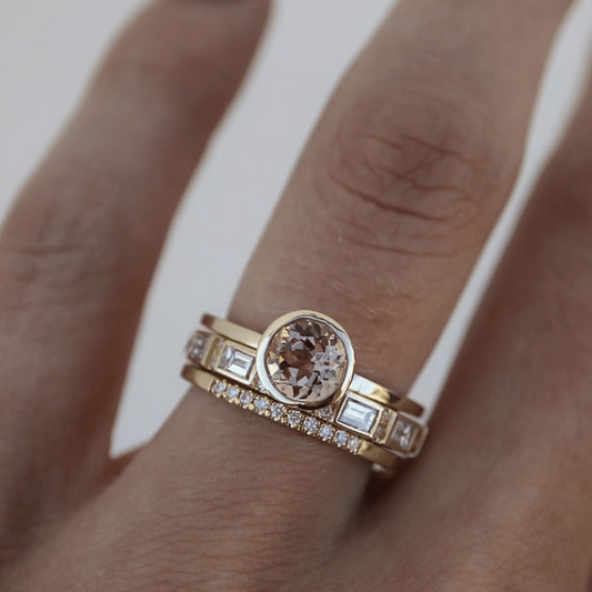 Conjunto de Anillos de Cristal Inlay en Oro | LUNVIA
